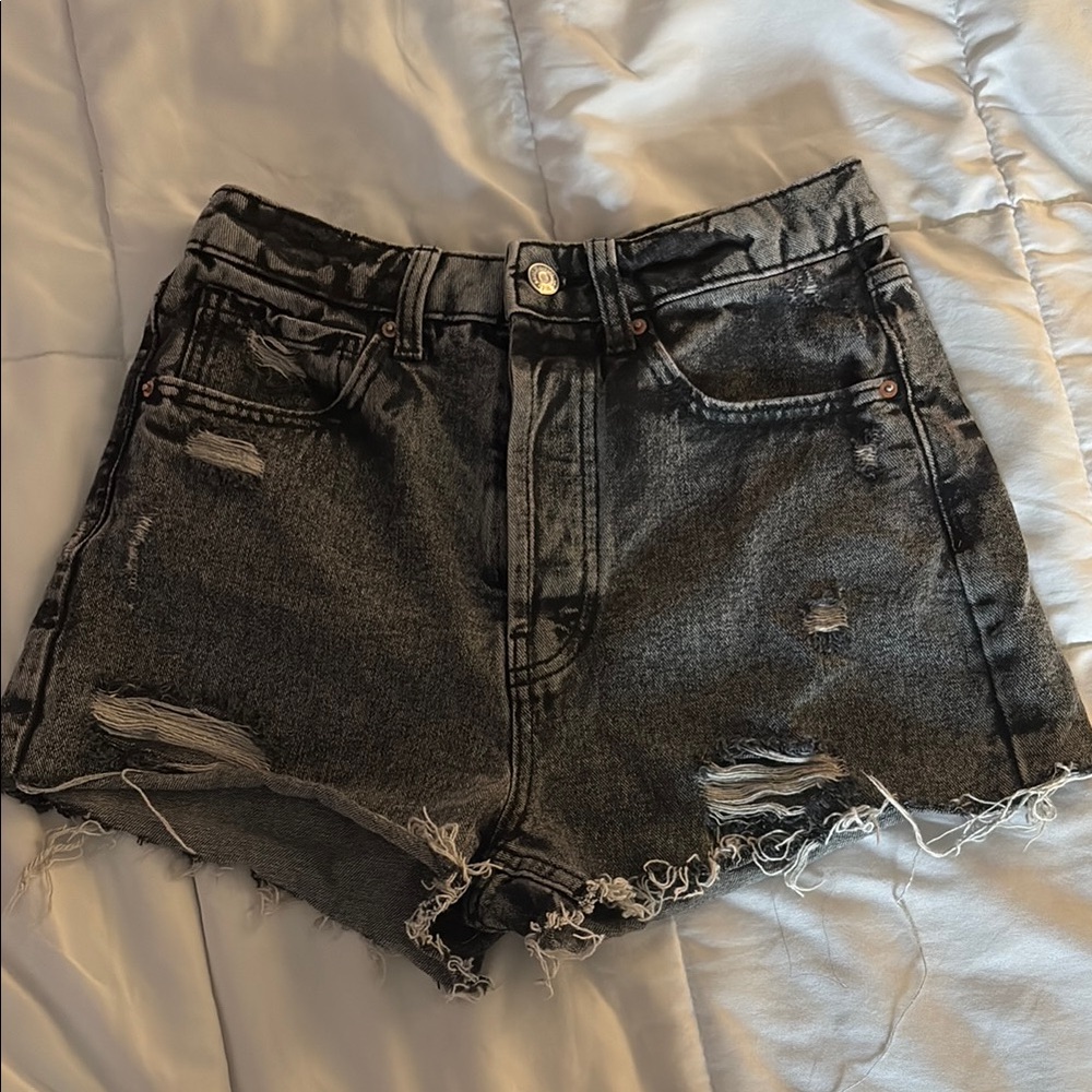 Distressed Black Denim Shorts